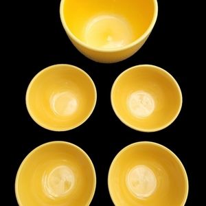 Tabletops Galleries Yellow Fruit Bowl And 4 Serving Bowls Handpainted Set Of 5